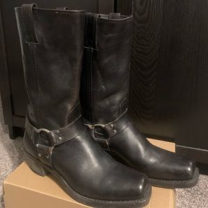 Frye genuine leather harness boots, black